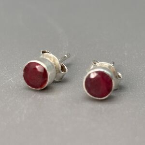 Natural Ruby Stud Earrings Sterling Silver 4mm Round Faceted India 925 Marked